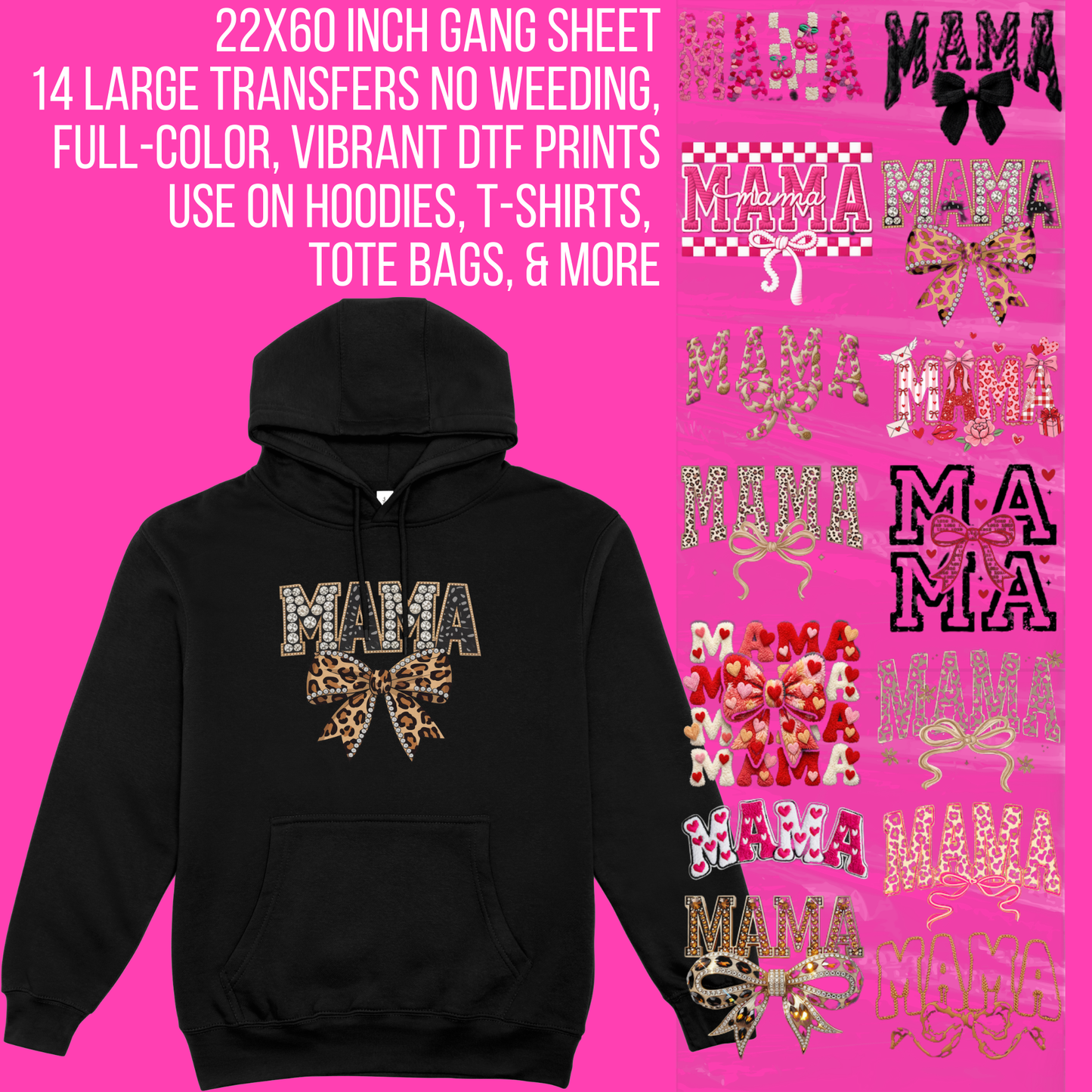 Premade Mama Faux Embroidery DTF Gang Sheet | 22×60 Ready-to-Press