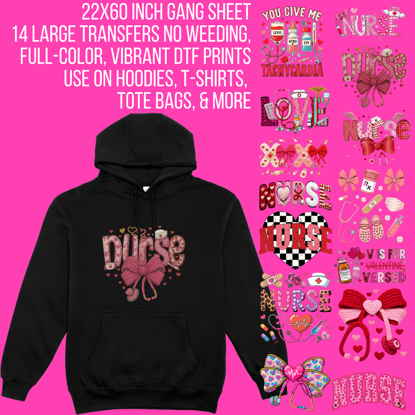 Premade Nurse Valentine Faux Embroidery DTF Gang Sheet