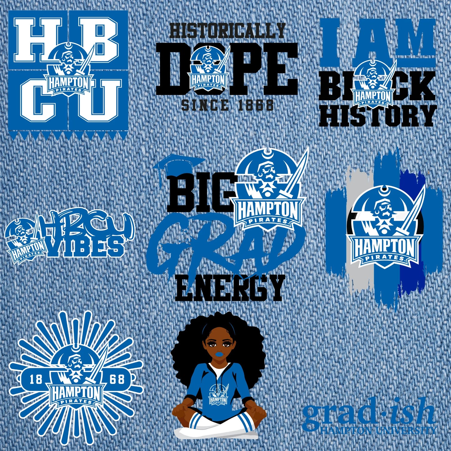 Patches for Jackets| Patch Party| Patch Kit| Patches Iron On| DTF Patches| Patches HBCU|Hampton University| Jean Patches | DTF
