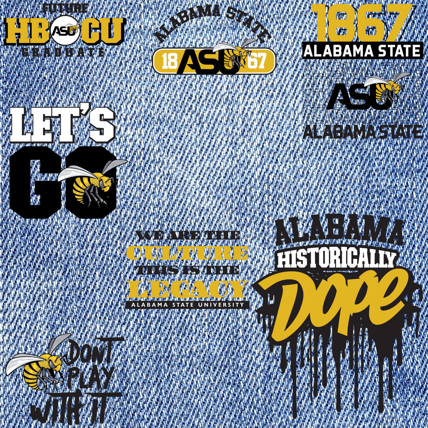Patches for Jackets| Patch Party| Patch Kit| Patches Iron On| DTF Patches| Ready to Press DTF| Patches HBCU| Alabama State| Jean Patches | HBCU