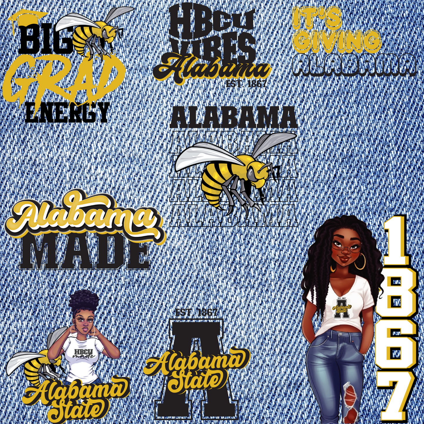 Patches for Jackets| Patch Party| Patch Kit| Patches Iron On| DTF Patches| Ready to Press DTF| Patches HBCU| Alabama State| Jean Patches | HBCU