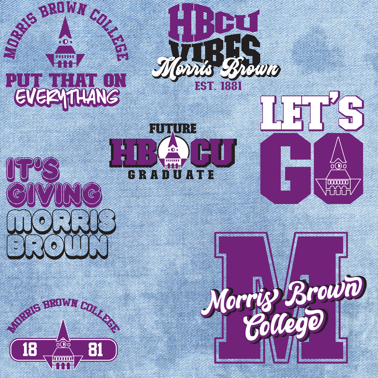 Patches for Jackets| Patch Party| Patch Kit| Patches Iron On| DTF Patches| Ready to Press DTF| Patches HBCU| HBCU|Morris Brown College Patches