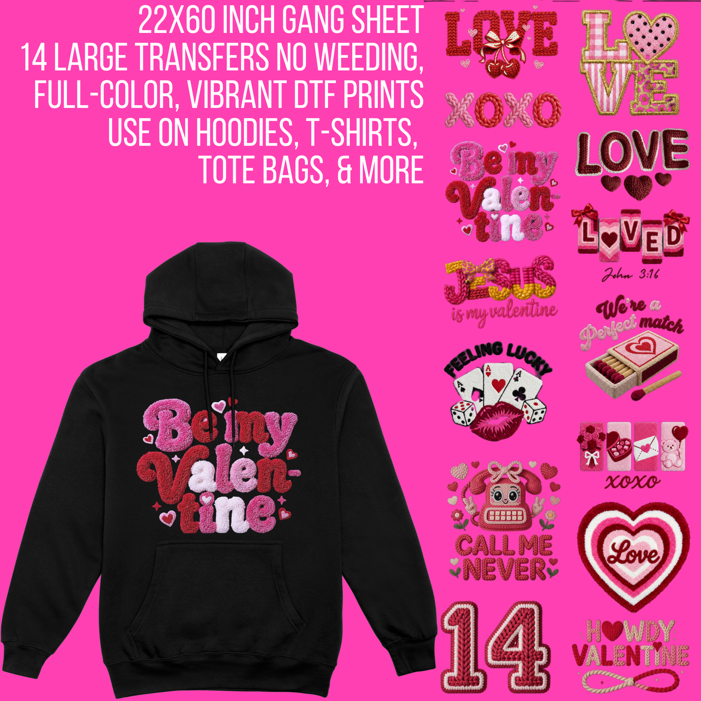 Premade Valentine Faux Embroidery DTF Gang Sheet | 22×60 Ready-to-Press