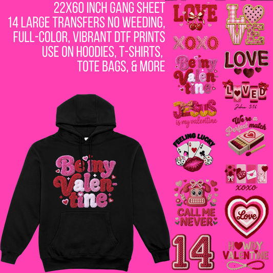 Premade Valentine Faux Embroidery DTF Gang Sheet | 22×60 Ready-to-Press