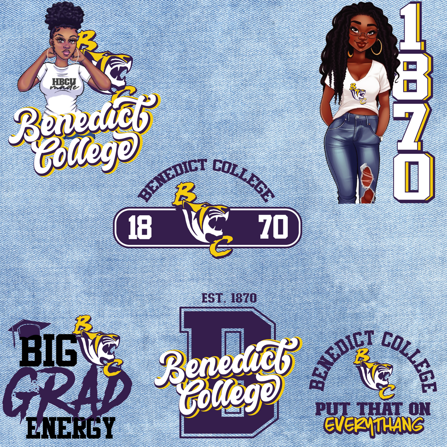 Patches for Jackets| Patch Party| Patch Kit| Patches Iron On| DTF Patches| Ready to Press DTF| Patches HBCU| HBCU|Benedict College Patches