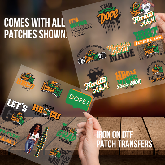 FAMU Patches for Jackets| Patch Party| Patch Kit| Patches Iron On| DTF Patches| Ready to Press |Florida A MTF| Patches HBCU| HBCU|