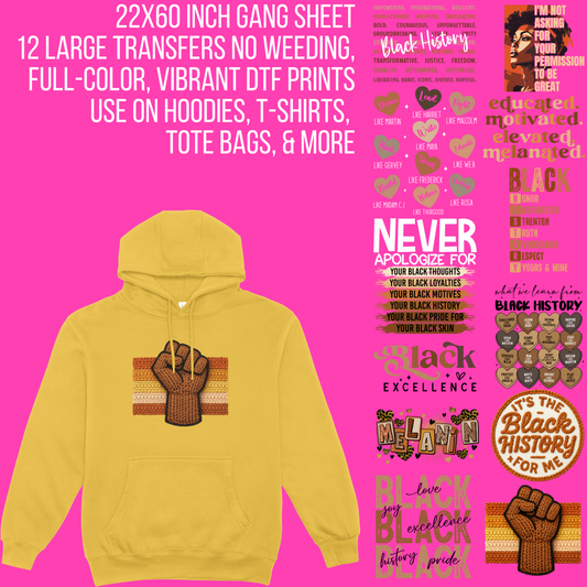 Black History Empowerment DTF Gang Sheet | 22x60 Ready-to-Press | Black History Month Transfers