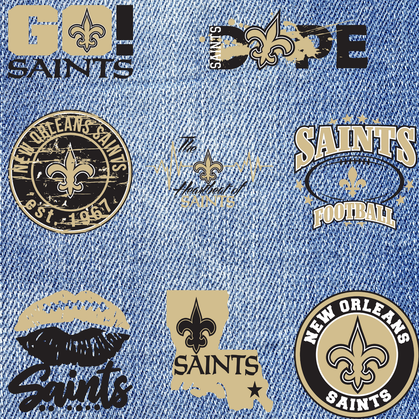Patches for Jackets| Patch Party| Patch Kit| Patches Iron On| DTF Patches| Ready to Press DTF| Patches Saints| Football|Gold Black Patches