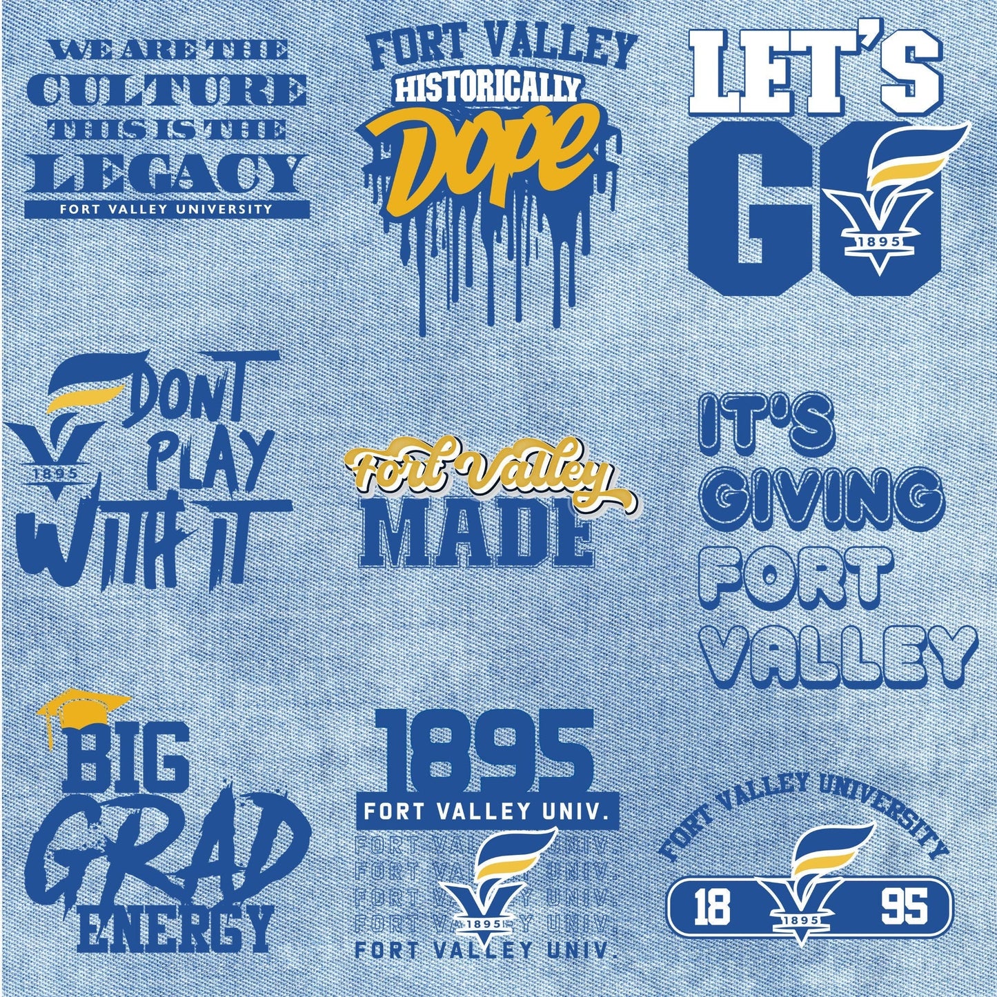 Patches for Jackets| Patch Party| Patch Kit| Patches Iron On| DTF Patches| Patches HBCU| Fort Valley State University| Jean Patches | DTF