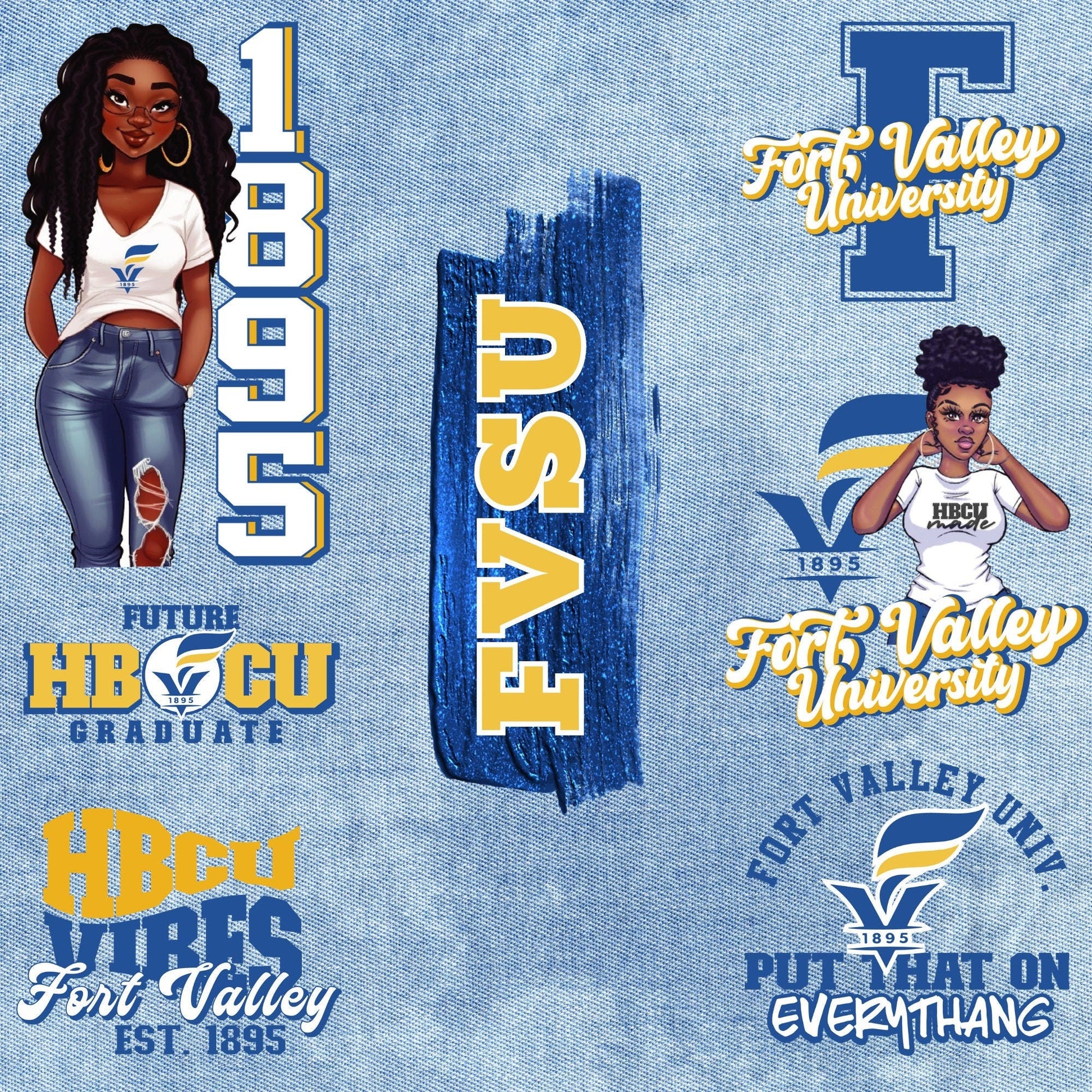 Patches for Jackets| Patch Party| Patch Kit| Patches Iron On| DTF Patches| Patches HBCU| Fort Valley State University| Jean Patches | DTF
