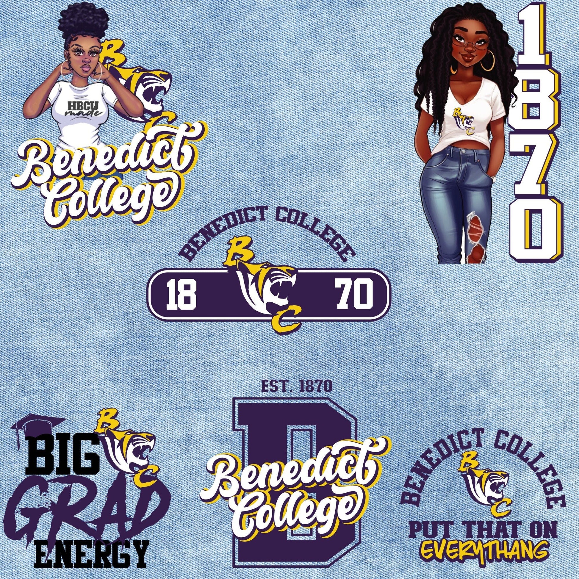 Patches for Jackets| Patch Party| Patch Kit| Patches Iron On| DTF Patches| Patches HBCU| HBCU Benedict College | Jean Patches | Tigers |