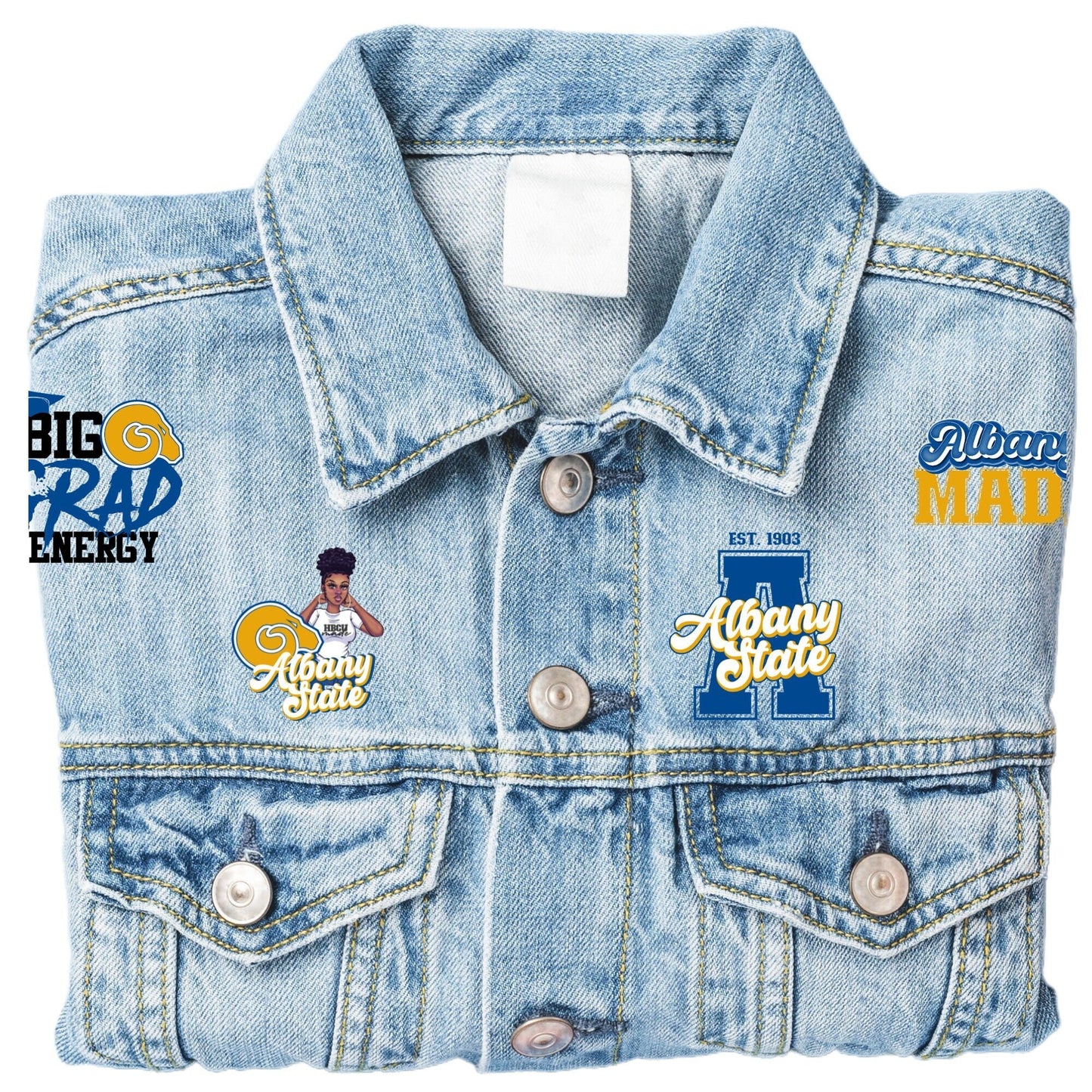 Patches for Jackets| Patch Party| Patch Kit| Patches Iron On| DTF Patches| Ready to Press DTF| Patches HBCU| Albany State| Jean Patches