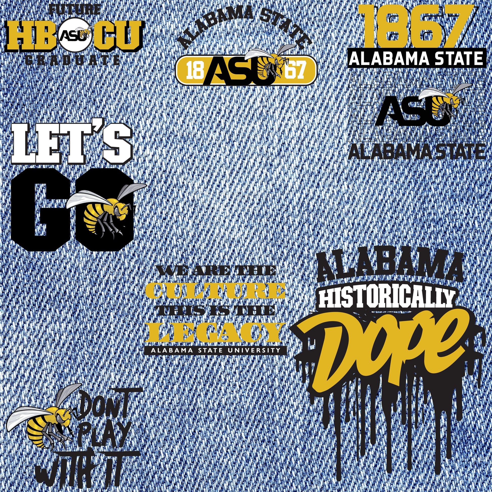 Patches for Jackets| Patch Party| Patch Kit| Patches Iron On| DTF Patches| Patches HBCU| Alabama State University| Jean Patches | DTF