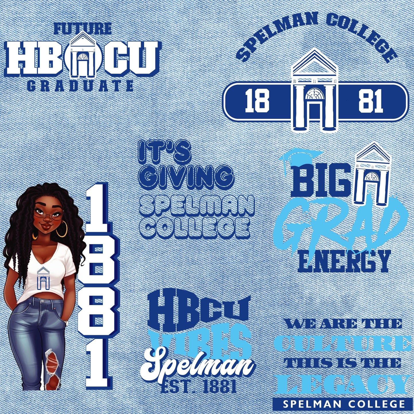 Patches for Jackets| Patch Party| Patch Kit| Patches Iron On| DTF Patches| Patches HBCU| Spelman College| Jean Patches | DTF