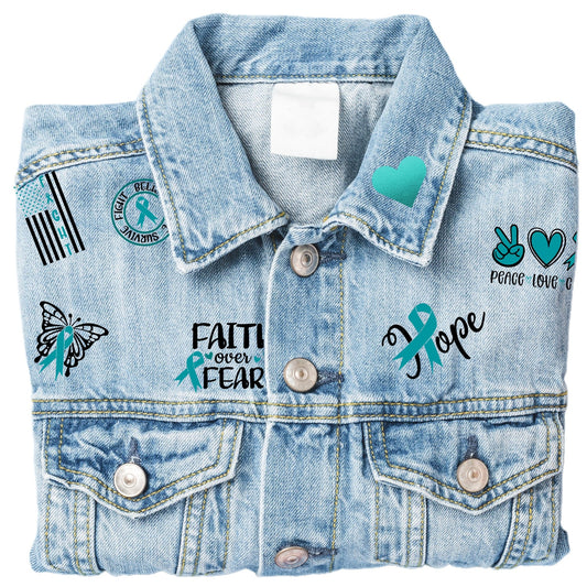 Patches for Jackets| Patch Party| Patch Kit| Patches Iron On| DTF Patches| Ready to Press DTF| Ovarian Cancer Patches| Cancer| Teal Patch